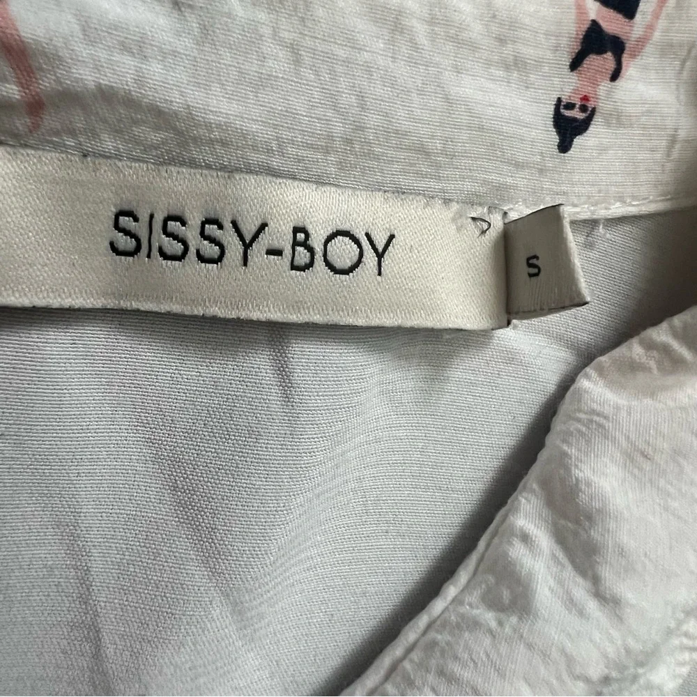 Sissy boy size small white collared mermaid print blouse - Picture 5 of 10